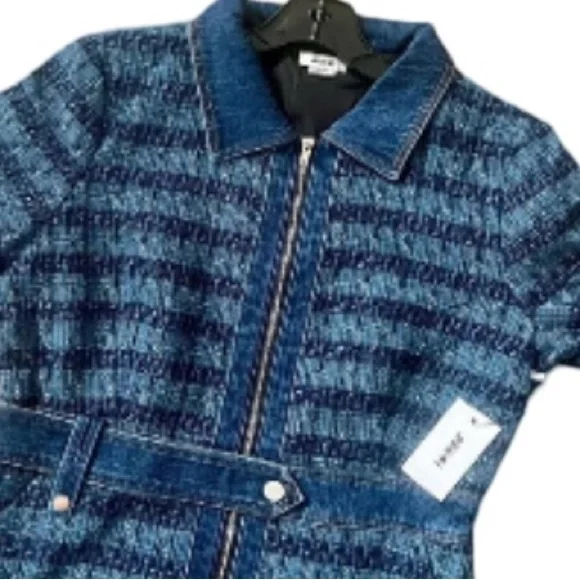 Jason Wu NWT blue tweed with contrasting denim zipper front Mini Dress size L - Picture 13 of 16